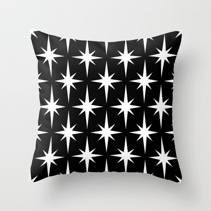 Geometric Star Pattern (white/black) Throw Pillow