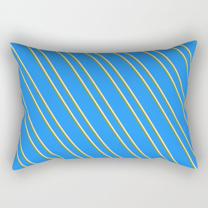 Blue, Bisque & Green Colored Lines/Stripes Pattern Rectangular Pillow