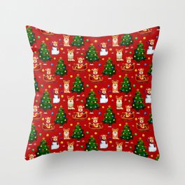 Merry Corgmess- Corgi Celebrate Christmas- Xmas Red Throw Pillow