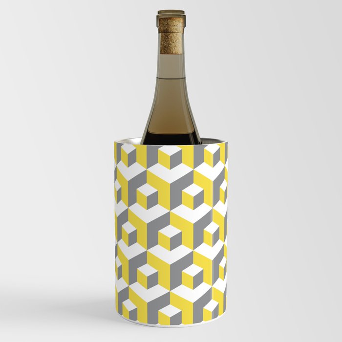 Colors of year 2021 illuminating yellow and ultimate gray seamless isometric pattern. Grey, white and yellow abstract endless isometric background. Seamless geometric pattern. illustration Wine Chiller