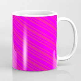[ Thumbnail: Fuchsia and Deep Pink Colored Striped Pattern Coffee Mug ]