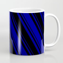 [ Thumbnail: Black & Dark Blue Colored Lines Pattern Coffee Mug ]
