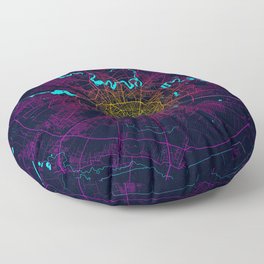 Bucharest City Map Romania - Neon Floor Pillow