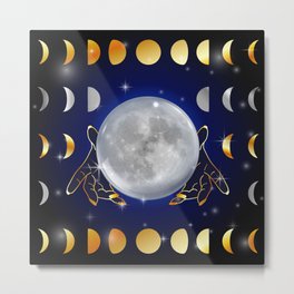 Moon phases magic womans hands on third eye reading crystal ball Metal Print