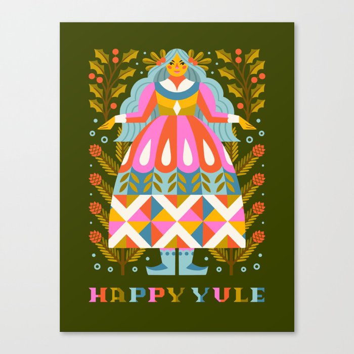 Happy Yule // Green Canvas Print