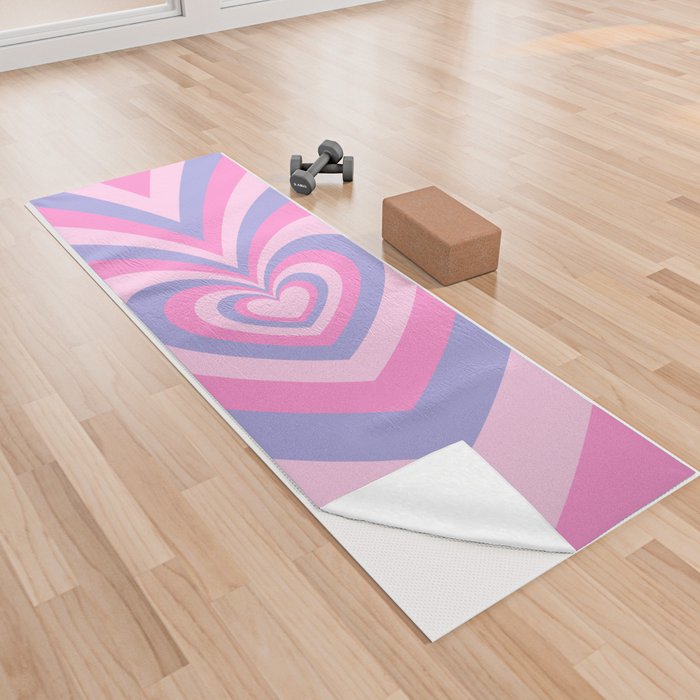 Hypnotic 70s Beating Hearts Pink + Violet Yoga Towel