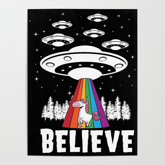 Believe in yourself,aliens and unicorns,inspirational quotes poster,unicorns poster,Humorous saying,typographic poster,gift ideas,wall decor