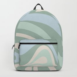 New Groove Retro Swirl Abstract Pattern in Baby Blue, Light Sage Mint Green, and Cream Backpack
