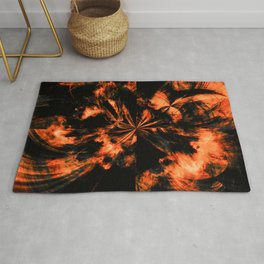 Black and Orange Fire Tie Dye Splash Abstract Artwork Rug