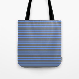 [ Thumbnail: Cornflower Blue and Dim Grey Colored Stripes Pattern Tote Bag ]