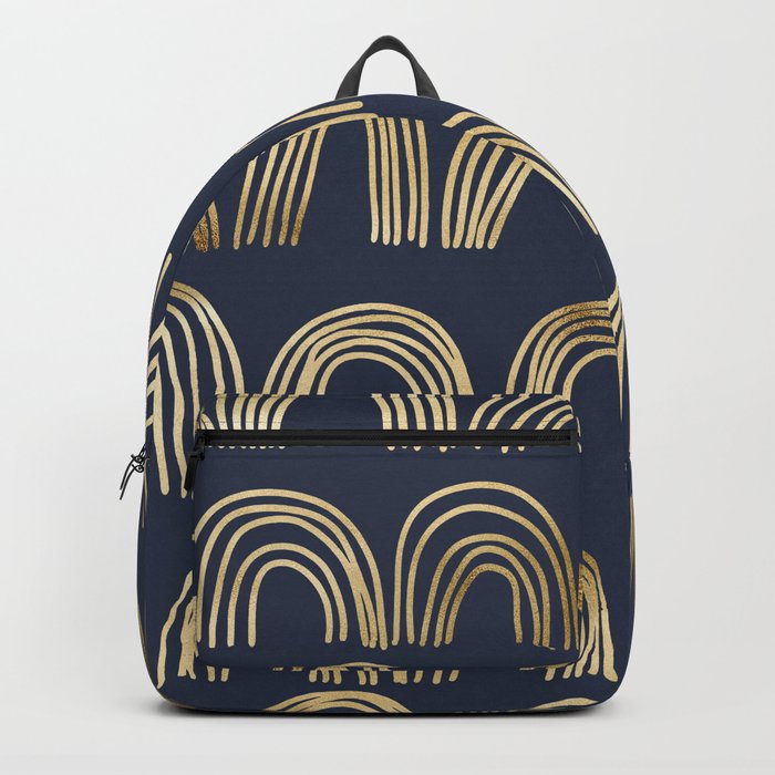 Gold Boho Rainbows Pattern Navy Blue Backpack