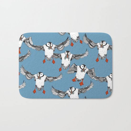 Atlantic Puffins blue Bath Mat
