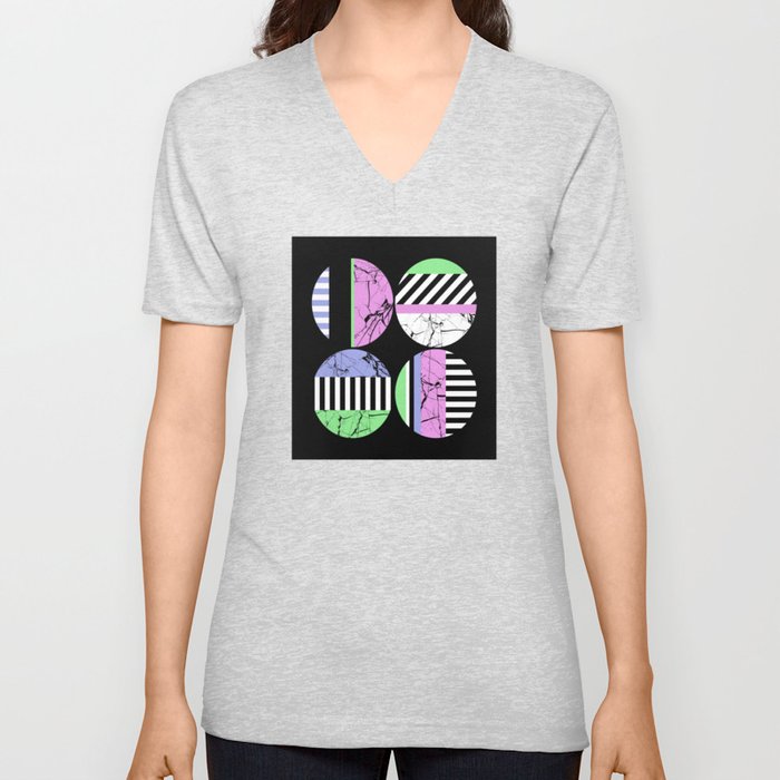 AMPS Uno - Abstract Marble Pastel Stripes V Neck T Shirt