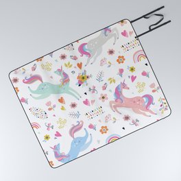 Magical Pastel Unicorn Floral Picnic Blanket