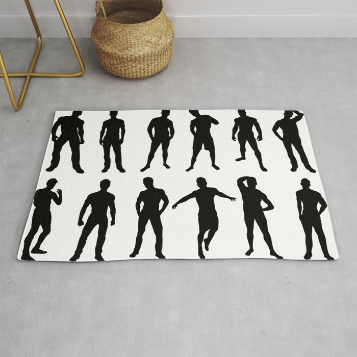 Set of 12 sexy men silhouettes on white background Rug