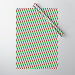 [ Thumbnail: Sky Blue, Red, Green, and Beige Colored Lines Pattern Wrapping Paper ]