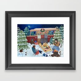 winter camping christmas card Framed Art Print