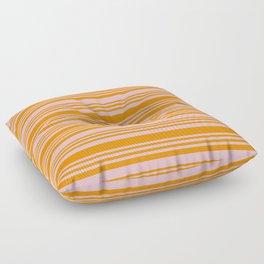 [ Thumbnail: Pink & Dark Orange Colored Lined Pattern Floor Pillow ]