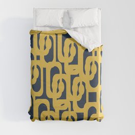 Mustard Yellow and Navy Blue Mid-Century Modern Loop Pattern Duvet Cover