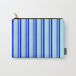 [ Thumbnail: Blue and Turquoise Colored Lines Pattern Carry-All Pouch ]