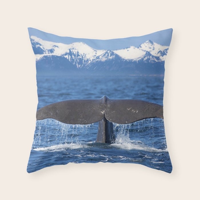 Whale Flukes And Mountain Range Animal / Wildlife / Nature Photograph Throw Pillow