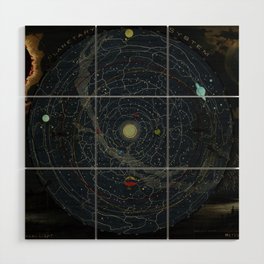 The Zodiac Light. Meteor Shower - Vintage Map Wood Wall Art