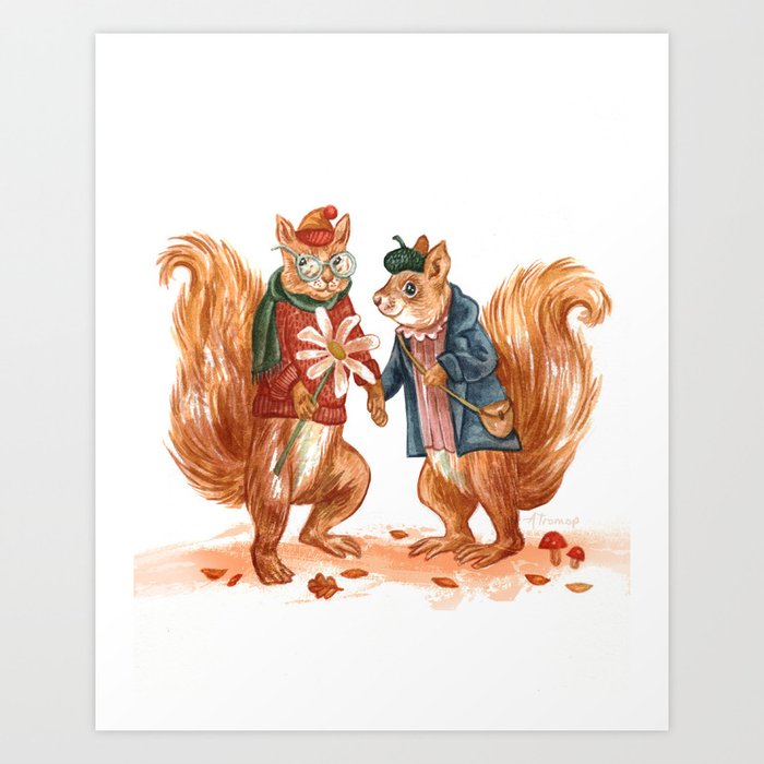 Squirrel Couple Art Print