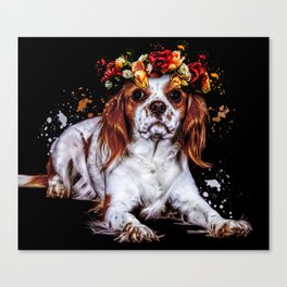 cavalier king Charles spaniel with flower Canvas Print