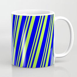 [ Thumbnail: Light Green and Blue Colored Striped/Lined Pattern Coffee Mug ]