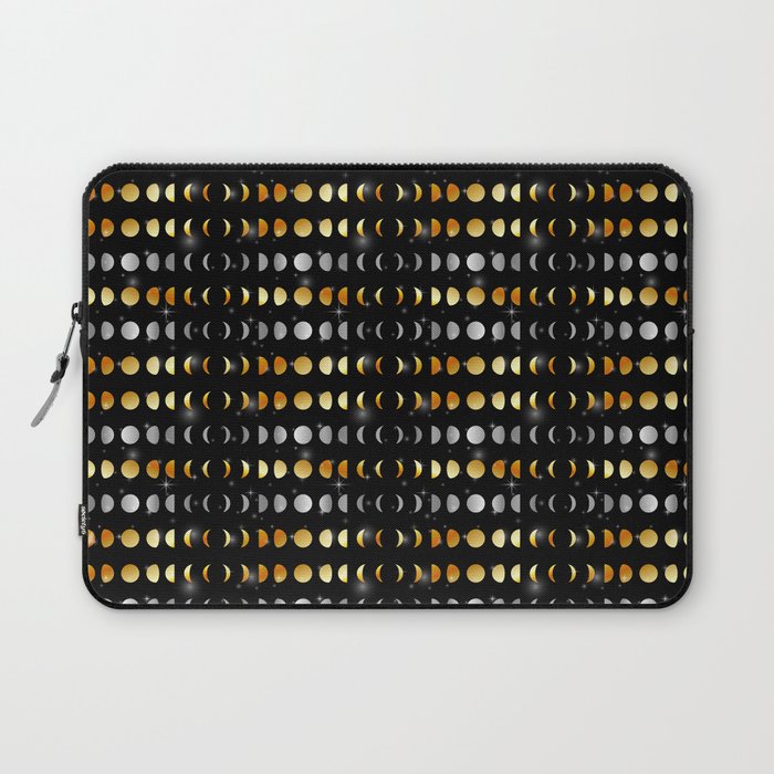 Celestial Moon phases and stars in silver and gold Laptop Sleeve