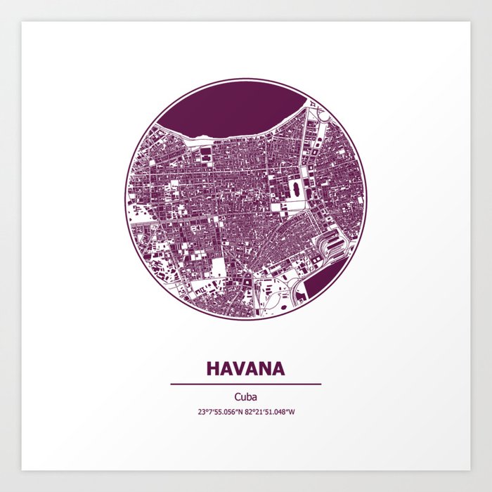 Havana city map coordinates Art Print