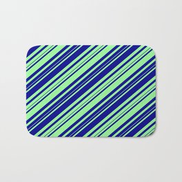 [ Thumbnail: Dark Blue and Green Colored Lines/Stripes Pattern Bath Mat ]