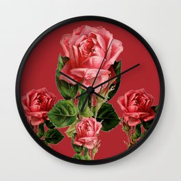ROSE MADDER ANTIQUE VINTAGE ART PINK ROSES Wall Clock