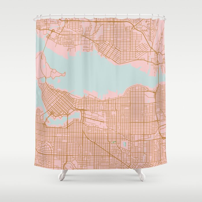 Pink And Gold Vancouver Map Canada Shower Curtain By Annago