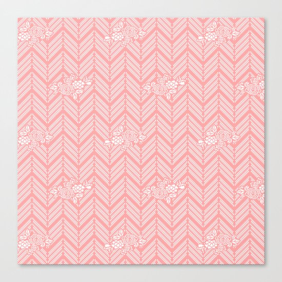 Coral Pink Chevron Floral Canvas Print