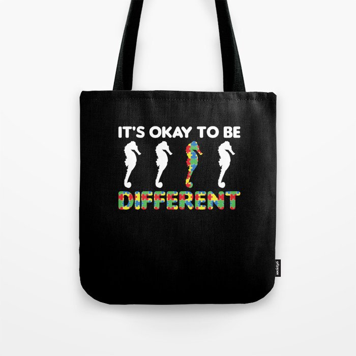 Autism Awareness Month Puzzel Different Seahorse Tote Bag
