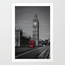 Big Ben and London Bus Art Print | Black and White, Photo, Landscape, Architecture 