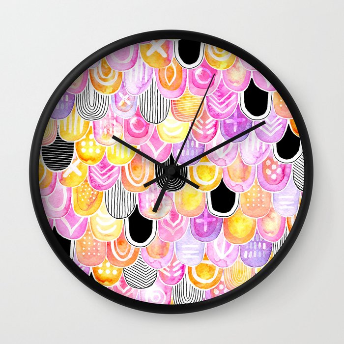 Citrus, Cotton Candy & Licorice Watercolor Scales Wall Clock