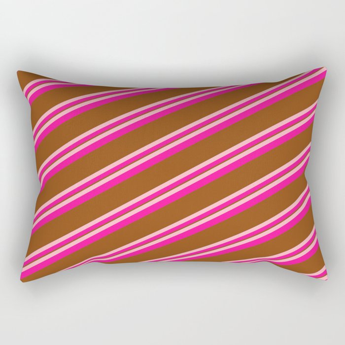 Light Pink, Deep Pink & Brown Colored Lined/Striped Pattern Rectangular Pillow