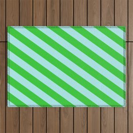 [ Thumbnail: Turquoise and Lime Green Colored Stripes Pattern Outdoor Rug ]