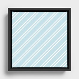 Baby Blue and White Diagonal lines pattern Framed Canvas