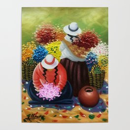 La Paz Altiplano Plateau Flower Sellers floral painting Poster
