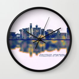 College Station Skyline Wall Clock | Print, City, Poster, Abstract, Watercolor, Modern, Travel, Texas, Collegestation, Skyline 
