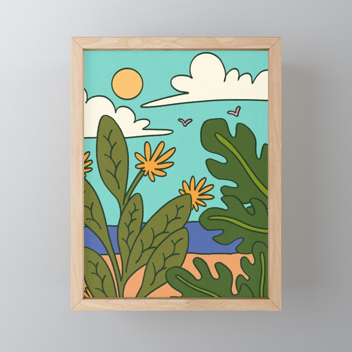 Beach Ocean Landscape Plants Nature Retro 70s Framed Mini Art Print