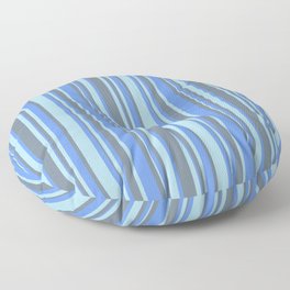 [ Thumbnail: Cornflower Blue, Light Blue, and Slate Gray Colored Striped Pattern Floor Pillow ]