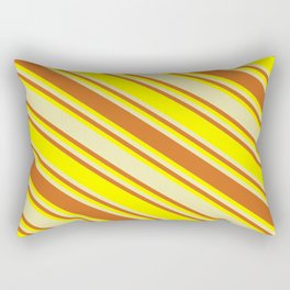 [ Thumbnail: Pale Goldenrod, Chocolate, and Yellow Colored Lined/Striped Pattern Rectangular Pillow ]