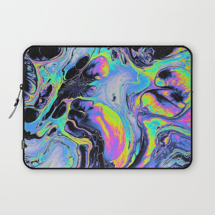 Psychedelic Blacken Multicolored Liquid Marble Pattern - Gift for Melodic Art Lovers Laptop Sleeve
