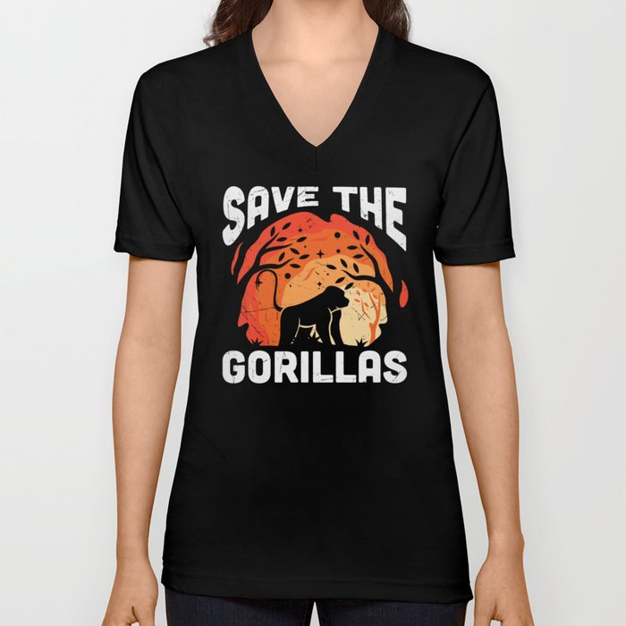 Save The Gorillas V Neck T Shirt