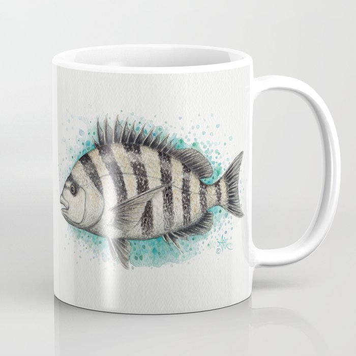 "Sheepshead Splash" by Amber Marine ~ Watercolor Fish Painting (Copyright 2016) Coffee Mug