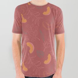 Corallo Peaches and leafs on a coral background  All Over Graphic Tee